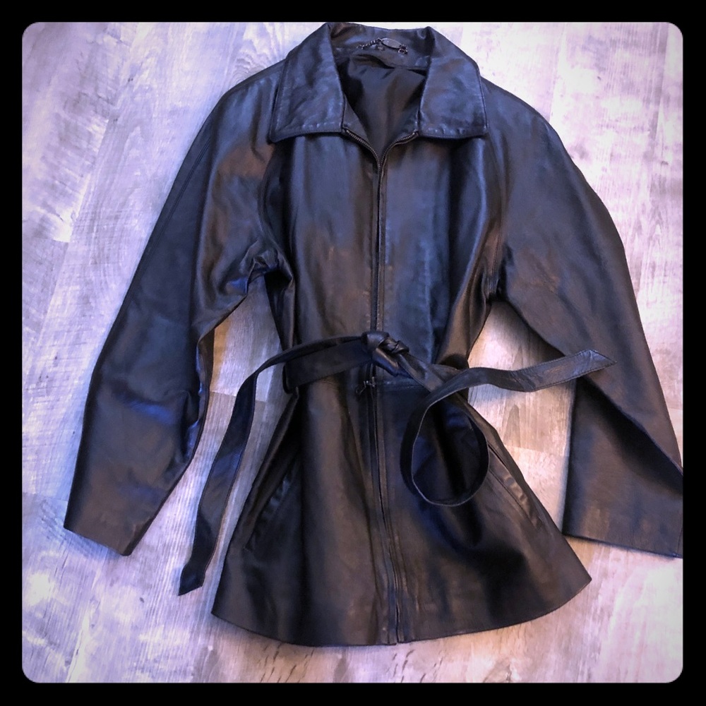 3/4 length leather trench coat
